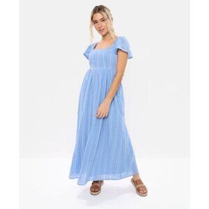 NWOT American Eagle Flutter Sleeve Blue Stripe Midi Maxi Dress Size Medium